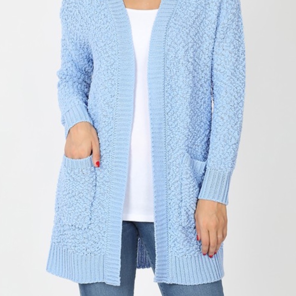 Blue Soft Texture Open Pocket Long Sleeve Cardigan - Picture 6 of 10
